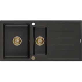 Zlewozmywak wpuszczany Mexen Andres 1,5-komorowy czarny/złoty metalik 1000x500 mm  6515101510-75-G 1 szt.