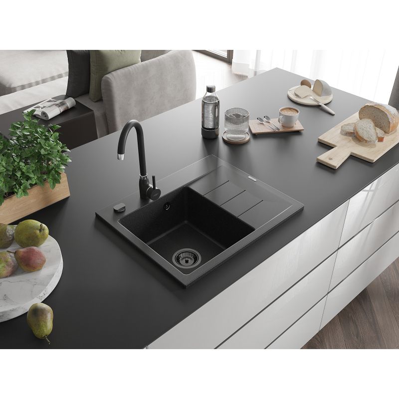 Zlewozmywak wpuszczany Mexen Ben 1-komorowy czarny/srebrny metalik 600x500 mm  6522605000-73-B