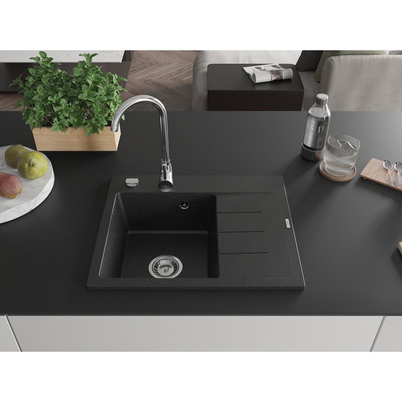 Zlewozmywak wpuszczany Mexen Ben 1-komorowy czarny/srebrny metalik 600x500mm  - 6522605000-73-G 1 szt.