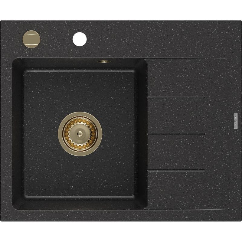 Zlewozmywak wpuszczany Mexen Ben 1-komorowy czarny/złoty metalik 600 x 500 mm  - 6523605000-75-B 1 szt.