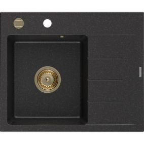Zlewozmywak wpuszczany Mexen Ben 1-komorowy czarny/złoty metalik 600 x 500 mm  - 6523605000-75-B 1 szt.