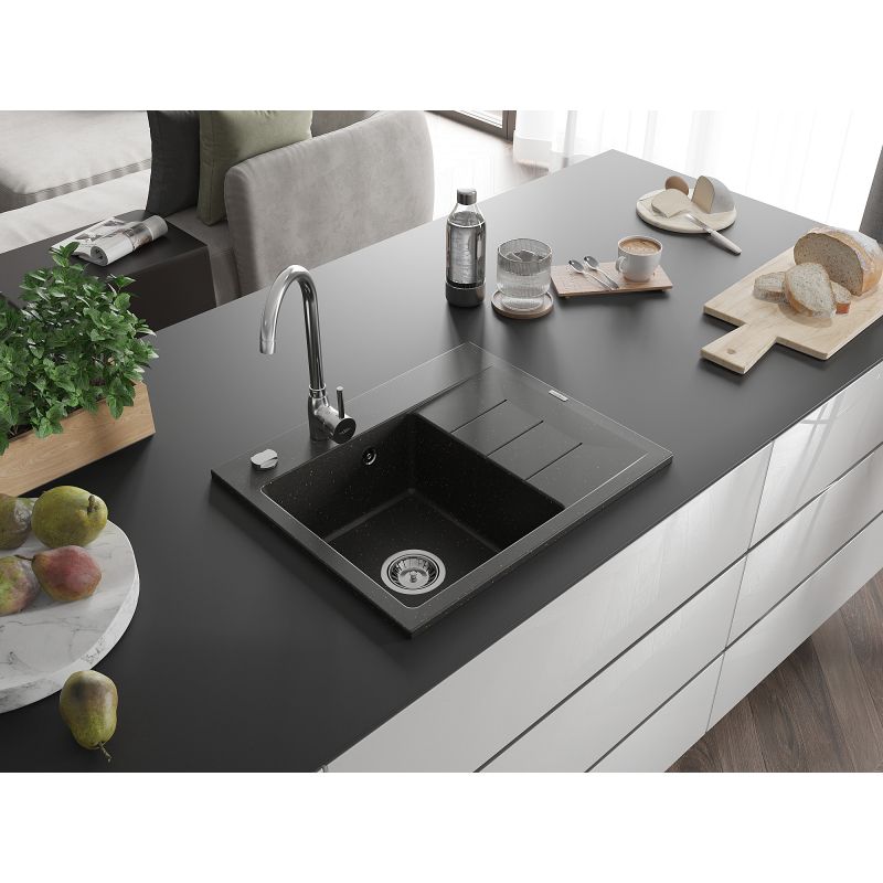 Zlewozmywak wpuszczany Mexen Ben 1-komorowy czarny/złoty metalik 600x500 mm  6522605000-75