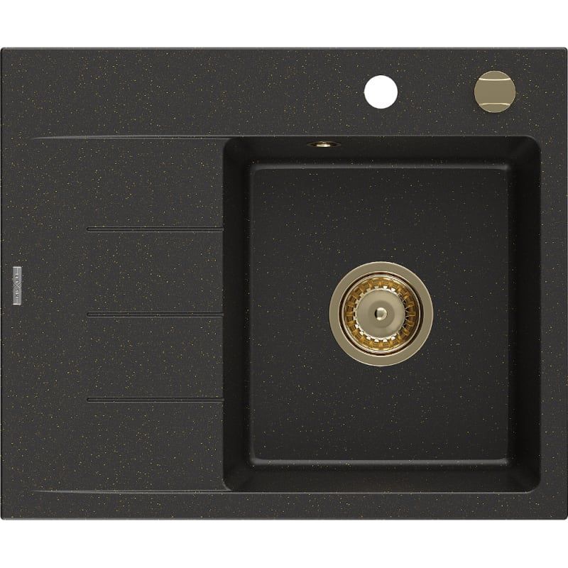 Zlewozmywak wpuszczany Mexen Ben 1-komorowy czarny/złoty metalik 600x500 mm  6523605000-75-G