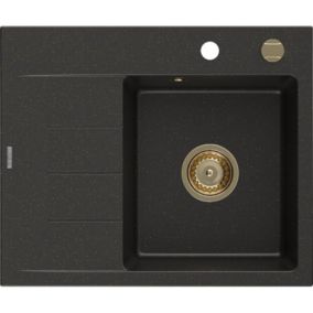 Zlewozmywak wpuszczany Mexen Ben 1-komorowy czarny/złoty metalik 600x500 mm  6523605000-75-G