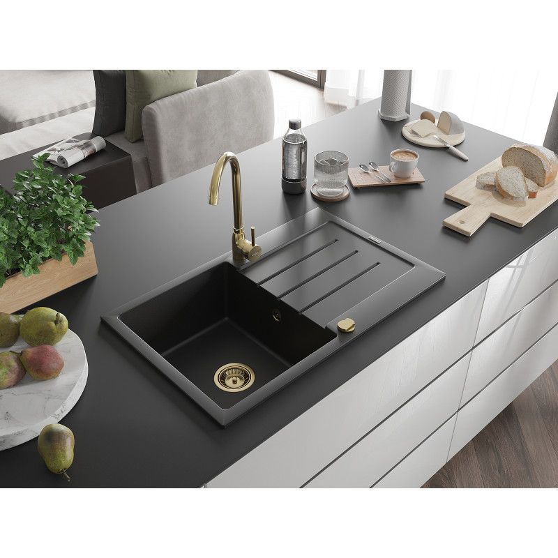 Zlewozmywak wpuszczany Mexen Bruno 1-komorowy czarny 795x495 mm  6513791010-77-G