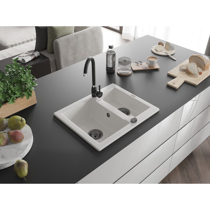Zlewozmywak wpuszczany Mexen Carlos 1,5-komorowy biały 582x475 mm  6518581500-20-B