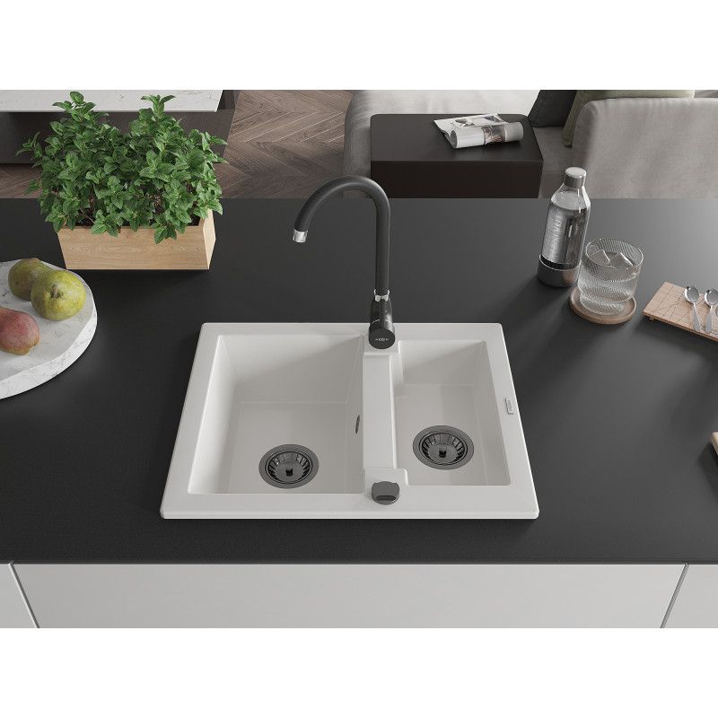 Zlewozmywak wpuszczany Mexen Carlos 1,5-komorowy biały 582x475 mm  6518581500-20-B