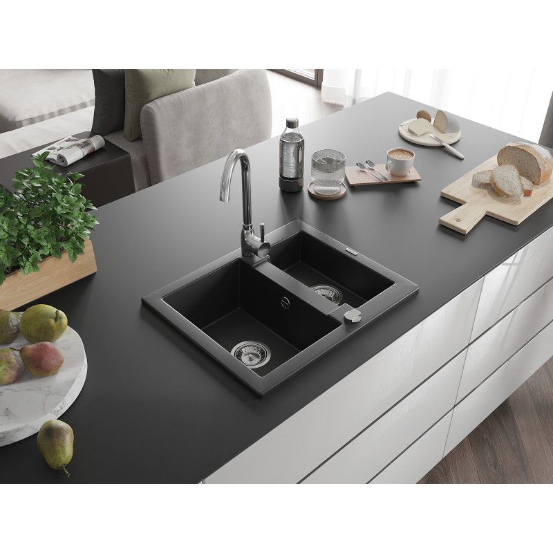 Zlewozmywak wpuszczany Mexen Carlos 1,5-komorowy czarny nakrapiany 582x475 mm  - 6518581500-76 1 szt.