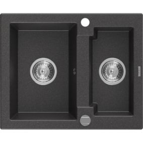 Zlewozmywak wpuszczany Mexen Carlos 1,5-komorowy czarny/srebrny metalik 582 x 475 mm  - 6518581500-73 1 szt.