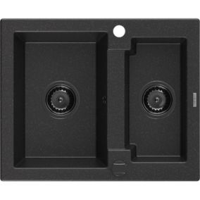 Zlewozmywak wpuszczany Mexen Carlos 1,5-komorowy czarny/srebrny metalik 582x475 mm 1 szt.