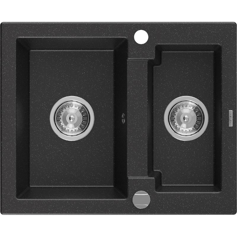 Zlewozmywak wpuszczany Mexen Carlos 1,5-komorowy czarny/srebrny metalik 582x475 mm  - 6518581500-73-B 1 szt.