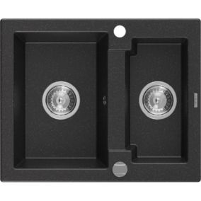 Zlewozmywak wpuszczany Mexen Carlos 1,5-komorowy czarny/srebrny metalik 582x475 mm  - 6518581500-73-B 1 szt.