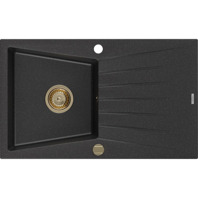 Zlewozmywak wpuszczany Mexen Cesar 1-komorowy czarny/złoty metalik 775 x 470 mm  - 6514771010-75-B 1 szt.
