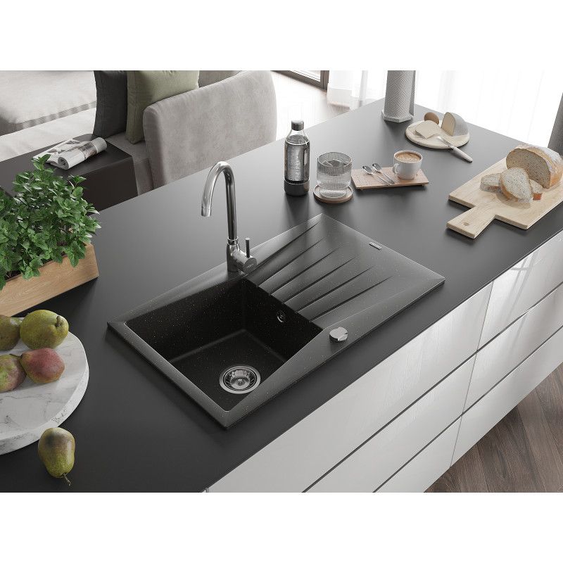 Zlewozmywak wpuszczany Mexen Cesar 1-komorowy czarny/złoty metalik 775x470 mm 1 szt.