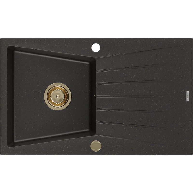 Zlewozmywak wpuszczany Mexen Cesar 1-komorowy czarny/złoty metalik 775x470 mm  6514771010-75-G 1 szt.