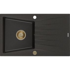 Zlewozmywak wpuszczany Mexen Cesar 1-komorowy czarny/złoty metalik 775x470 mm  6514771010-75-G 1 szt.