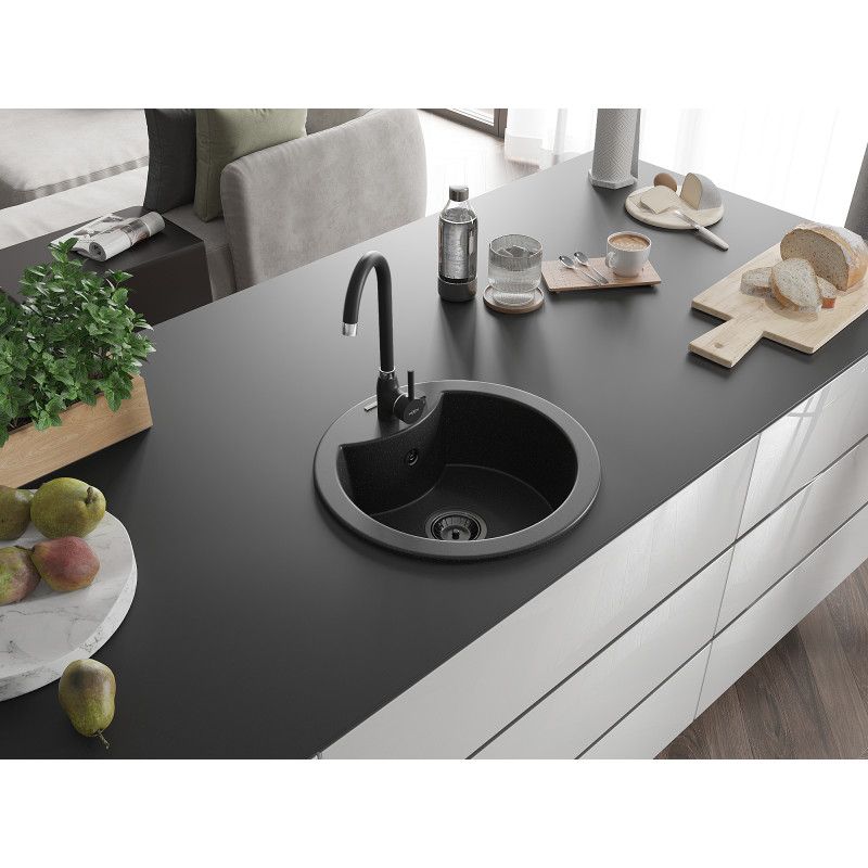 Zlewozmywak wpuszczany Mexen Diego 1-komorowy czarny/złoty metalik 488 x 480 mm  - 6512481000-75-G 1 szt.