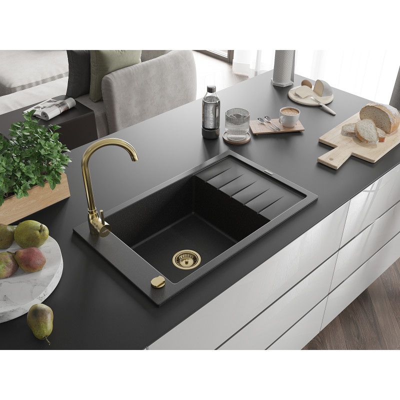 Zlewozmywak wpuszczany Mexen Elias 1-komorowy czarny/srebrny metalik 795x480 mm 1 szt.