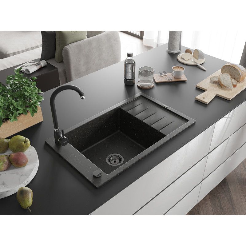 Zlewozmywak wpuszczany Mexen Elias 1-komorowy czarny/złoty metalik 795x480 mm  6511791005-75-B 1 szt.