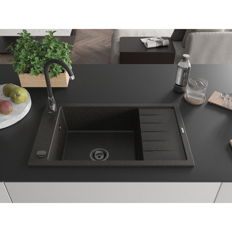 Zlewozmywak wpuszczany Mexen Elias 1-komorowy czarny/złoty metalik 795x480 mm  6511791005-75-B 1 szt.
