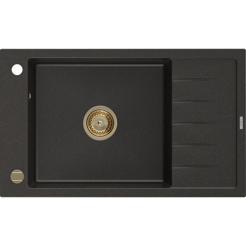 Zlewozmywak wpuszczany Mexen Elias 1-komorowy czarny/złoty metalik 795x480 mm  6511791005-75-G 1 szt.
