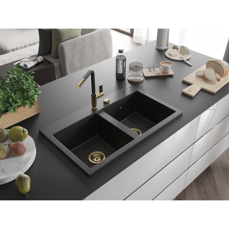 Zlewozmywak wpuszczany Mexen Hektor 2-komorowy czarny 800x490 mm  - 6521802000-77 1 szt.