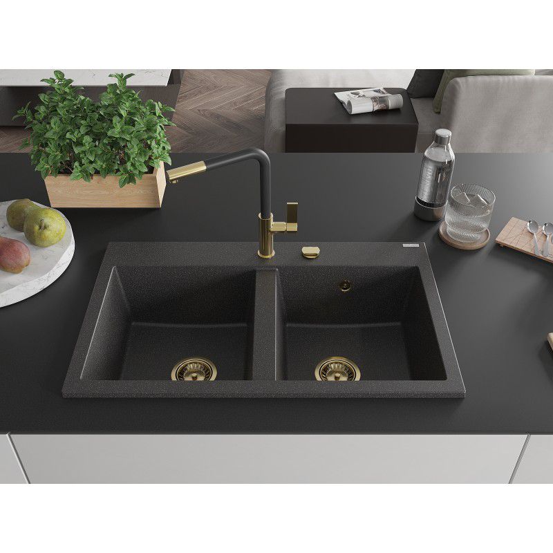 Zlewozmywak wpuszczany Mexen Hektor 2-komorowy czarny nakrapiany 800x490 mm  - 6521802000-76 1 szt.
