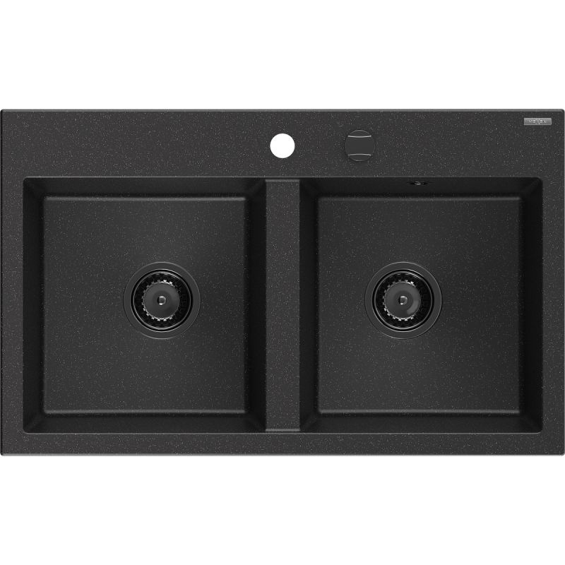 Zlewozmywak wpuszczany Mexen Hektor 2-komorowy czarny/srebrny metalik 800x480 mm  - 6521802000-73-G 1 szt.