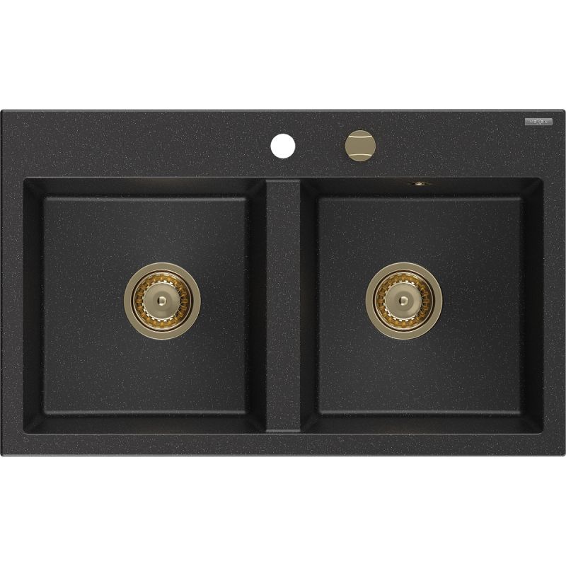 Zlewozmywak wpuszczany Mexen Hektor 2-komorowy czarny/srebrny metalik 800x490 mm  - 6521802000-73 1 szt.