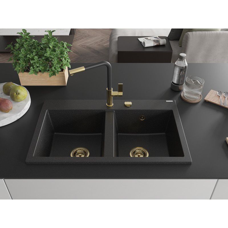 Zlewozmywak wpuszczany Mexen Hektor 2-komorowy czarny/srebrny metalik 800x490 mm  - 6521802000-73 1 szt.