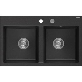 Zlewozmywak wpuszczany Mexen Hektor 2-komorowy czarny/złoty 800x480 mm  - 6521802000-75-B 1 szt.
