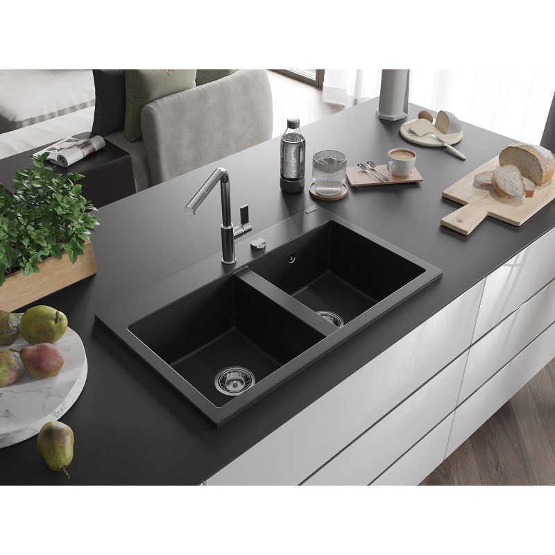 Zlewozmywak wpuszczany Mexen Hektor 2-komorowy czarny/złoty 800x480 mm  - 6521802000-75-B 1 szt.