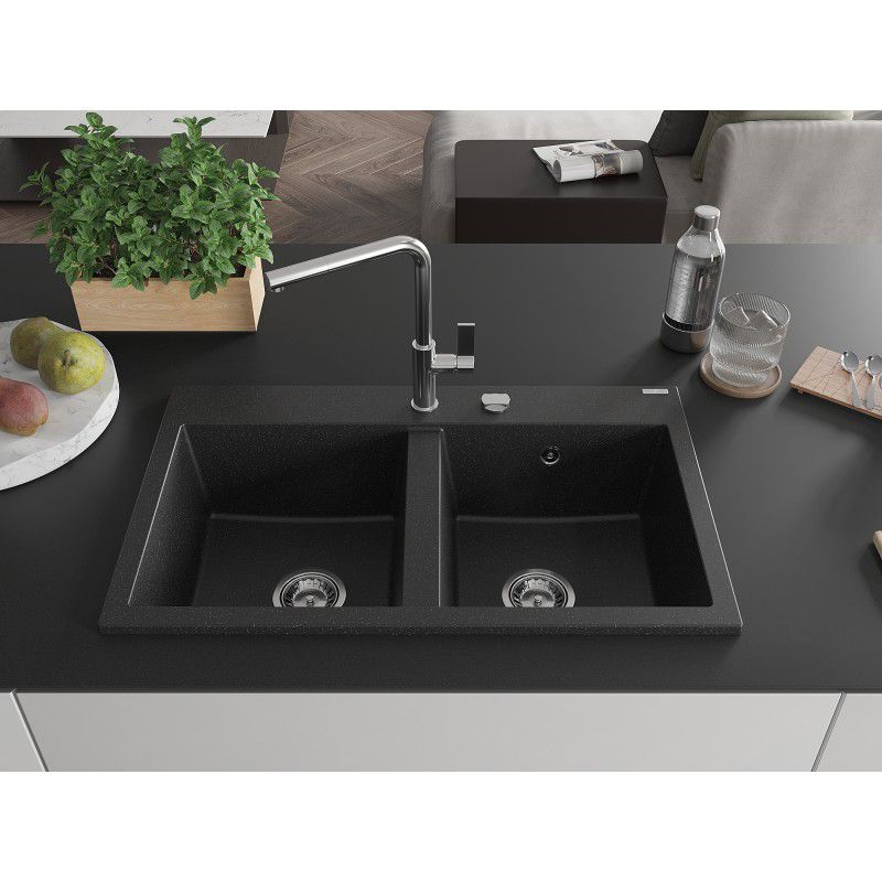 Zlewozmywak wpuszczany Mexen Hektor 2-komorowy czarny/złoty 800x480 mm  - 6521802000-75-B 1 szt.