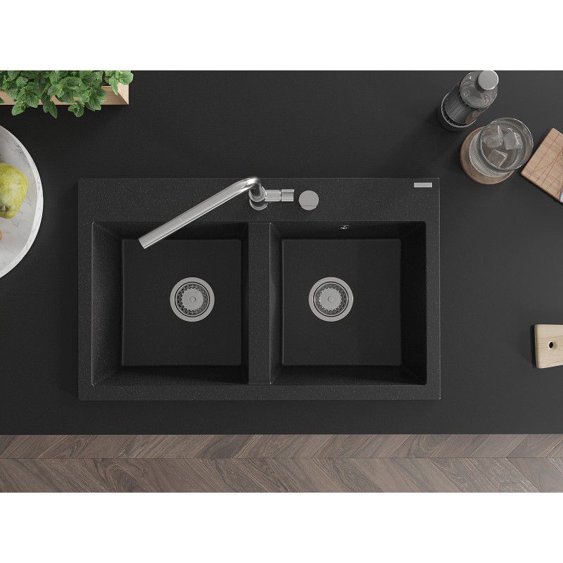 Zlewozmywak wpuszczany Mexen Hektor 2-komorowy czarny/złoty 800x480 mm  - 6521802000-75-B 1 szt.