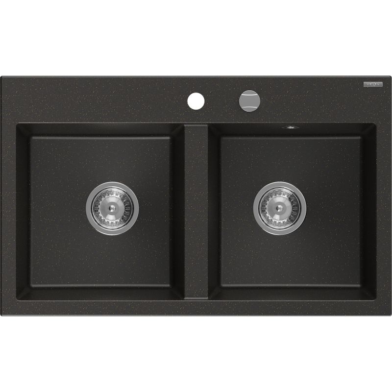 Zlewozmywak wpuszczany Mexen Hektor 2-komorowy czarny/złoty metalik 800x480 mm 1 szt.