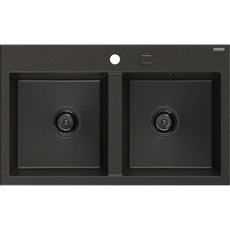 Zlewozmywak wpuszczany Mexen Hektor 2-komorowy czarny/złoty metalik 800x480 mm  - 6521802000-75 1 szt.