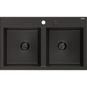 Zlewozmywak wpuszczany Mexen Hektor 2-komorowy czarny/złoty metalik 800x480 mm  - 6521802000-75 1 szt.