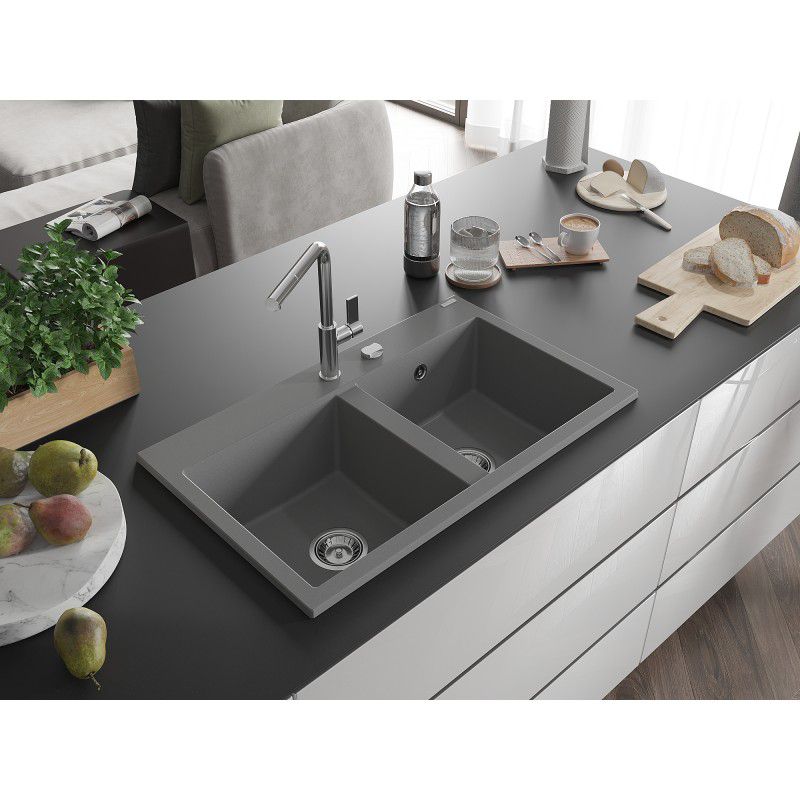 Zlewozmywak wpuszczany Mexen Hektor 2-komorowy szary 800x490 mm  6521802000-71 1 szt.