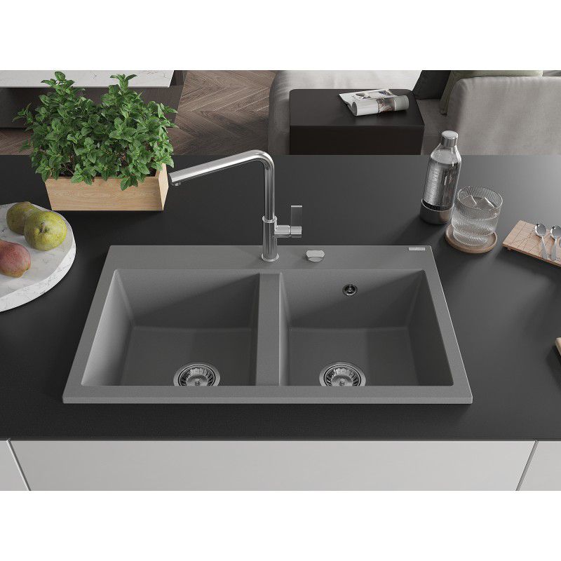 Zlewozmywak wpuszczany Mexen Hektor 2-komorowy szary 800x490 mm  6521802000-71 1 szt.