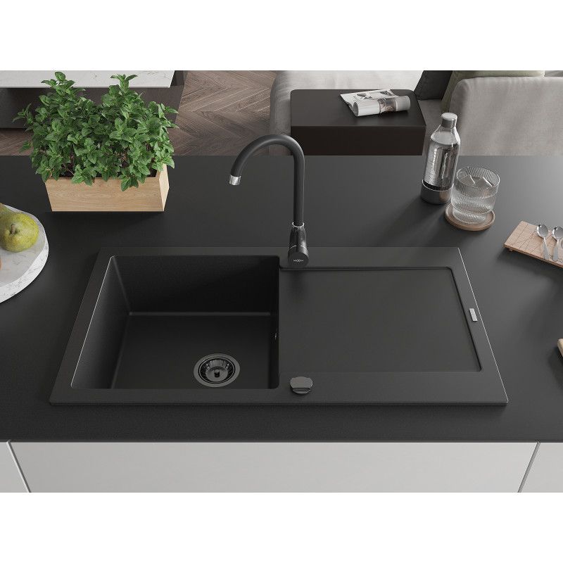 Zlewozmywak wpuszczany Mexen Leo 1-komorowy czarny 900x500 mm  6501901010-77-B