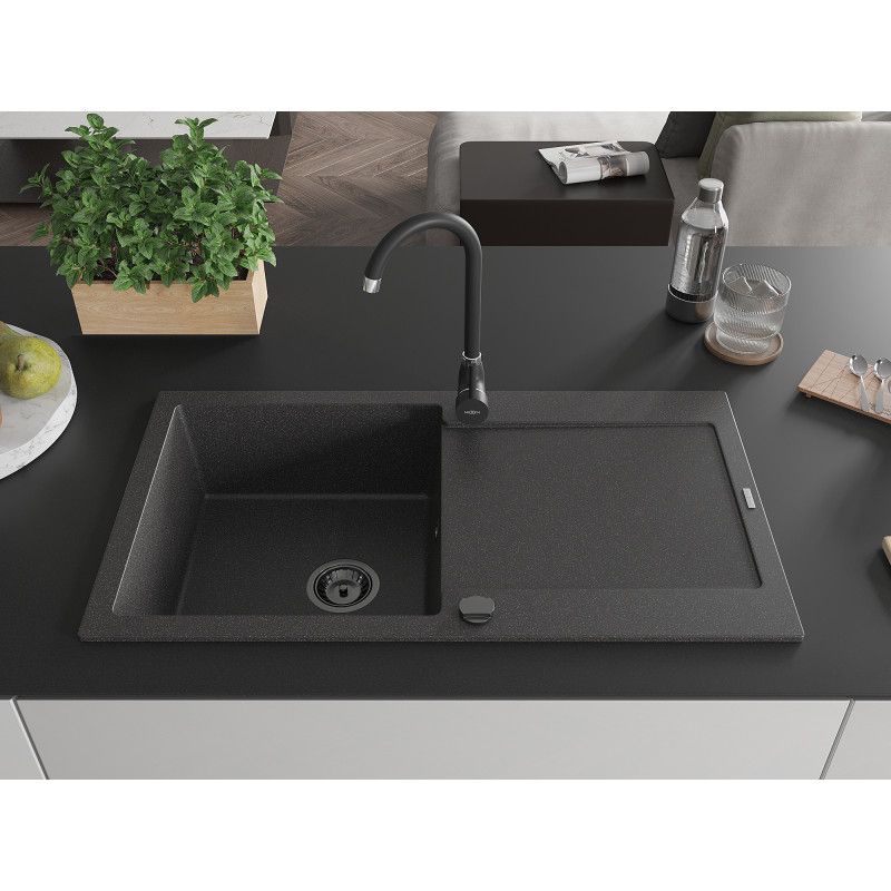 Zlewozmywak wpuszczany Mexen Leo 1-komorowy czarny/srebrny metalik 900x500 mm  - 6501901010-73 1 szt.