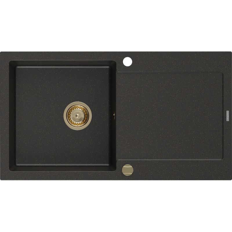 Zlewozmywak wpuszczany Mexen Leo 1-komorowy czarny/złoty 900 x 500 mm 1 szt.