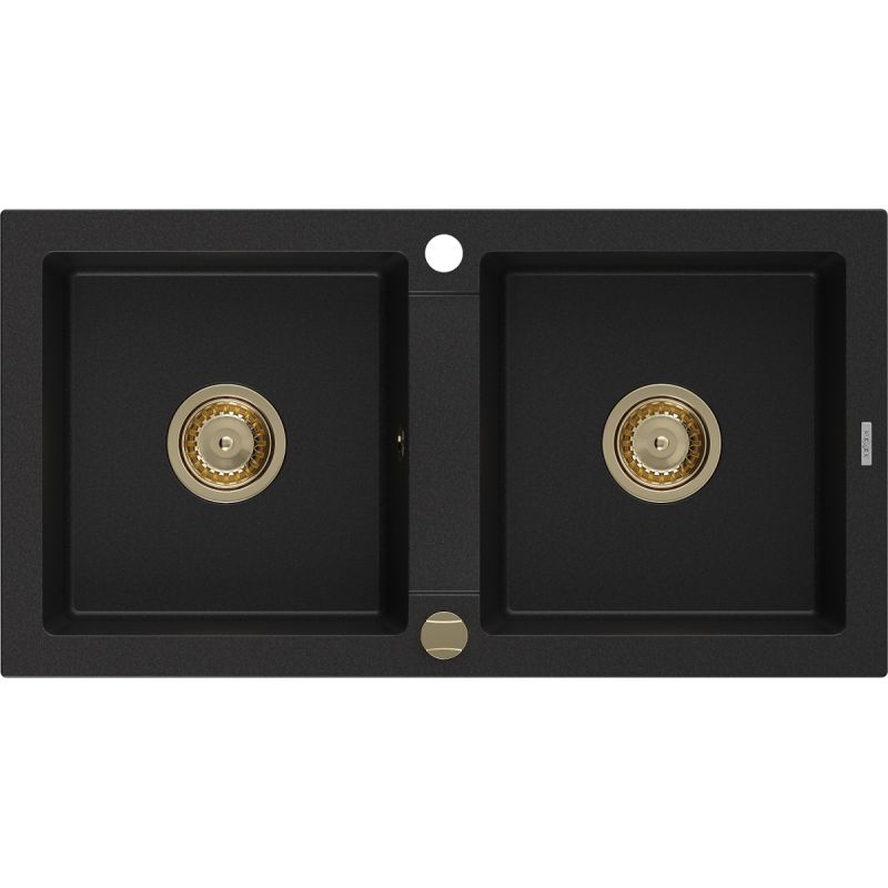Zlewozmywak wpuszczany Mexen Mario 2-komorowy czarny 820x436 mm  - 6504822000-77 1 szt.