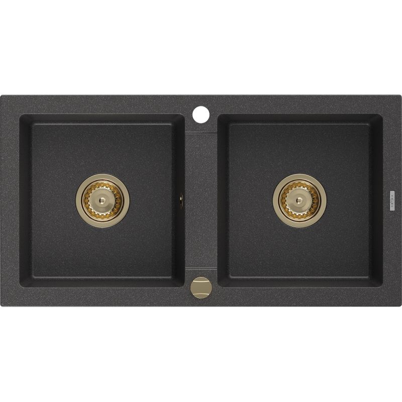 Zlewozmywak wpuszczany Mexen Mario 2-komorowy czarny nakrapiany 820x436 mm  6504822000-76-G