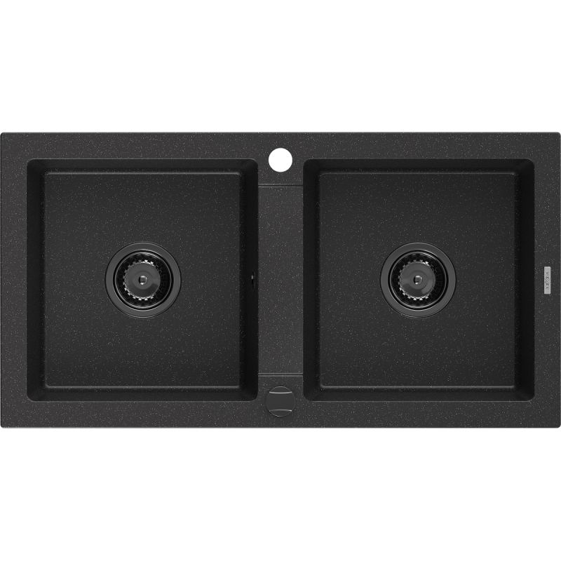 Zlewozmywak wpuszczany Mexen Mario 2-komorowy czarny/srebrny metalik 820x436 mm  6504822000-73-B