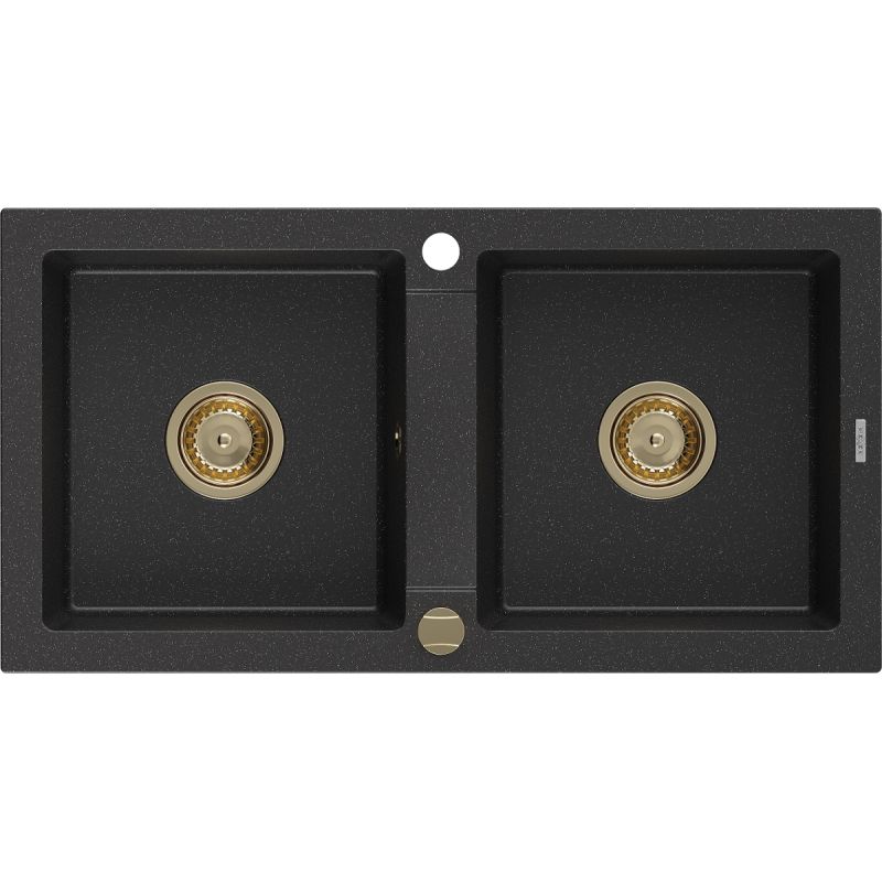 Zlewozmywak wpuszczany Mexen Mario 2-komorowy czarny/srebrny metalik 820x436 mm  6504822000-73-G