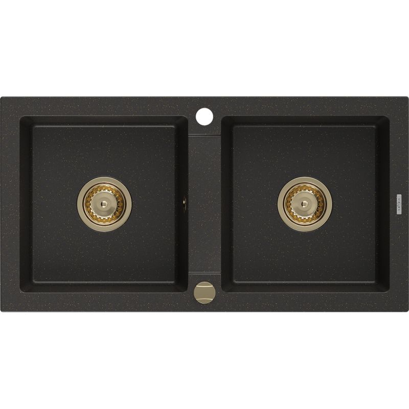 Zlewozmywak wpuszczany Mexen Mario 2-komorowy czarny/złoty metalik 820 x 436 mm  6504822000-75-G