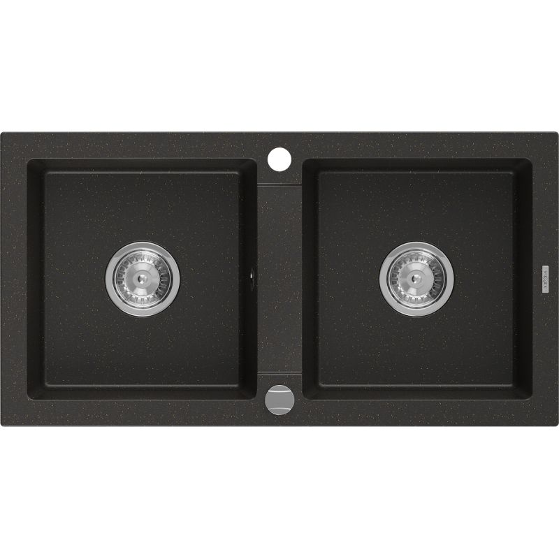 Zlewozmywak wpuszczany Mexen Mario 2-komorowy czarny/złoty metalik 820x436 mm 1 szt.