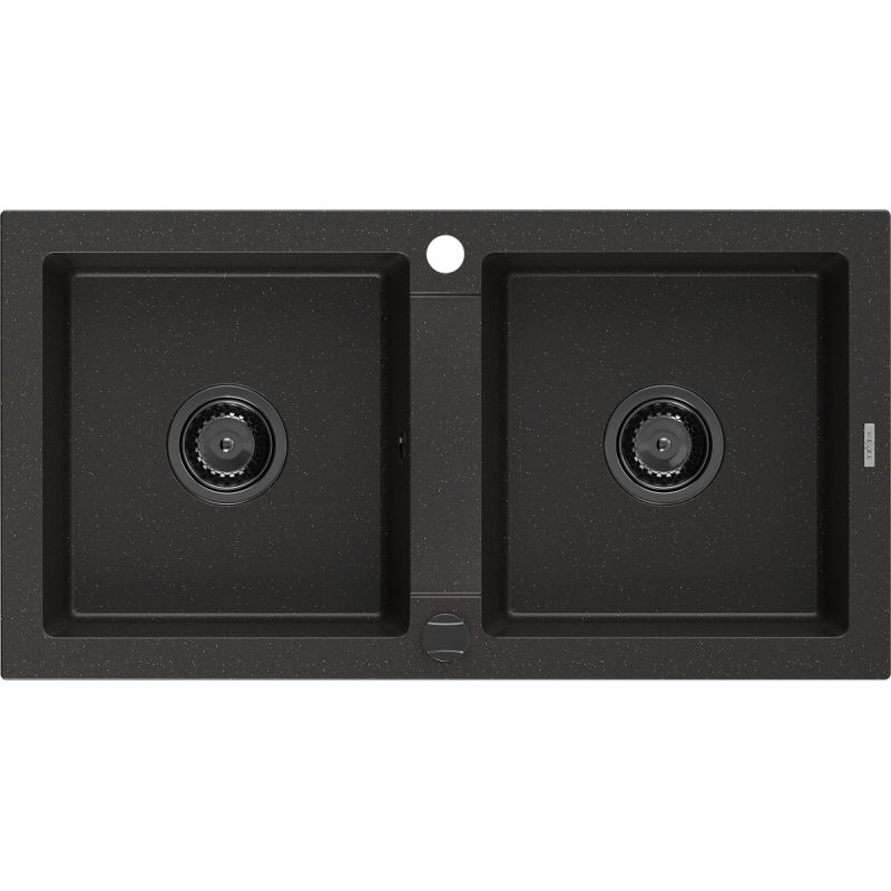 Zlewozmywak wpuszczany Mexen Mario 2-komorowy czarny/złoty metalik 820x436 mm  - 6504822000-75 1 szt.