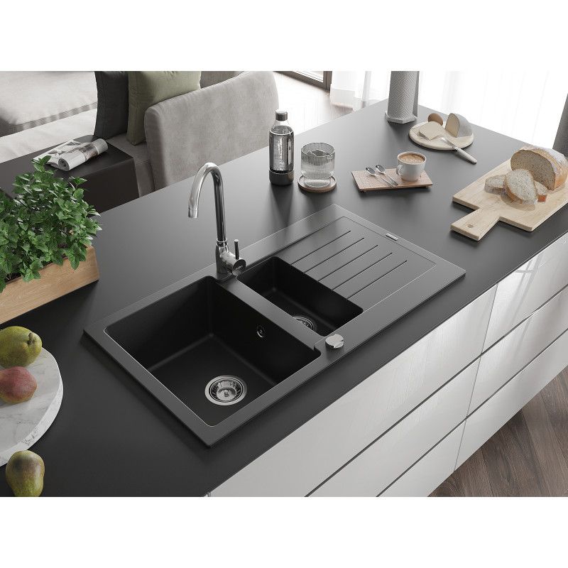 Zlewozmywak wpuszczany Mexen Matias 1,5-komorowy czarny nakrapiany 900 x 505 mm  - 6502901505-76 1 szt.
